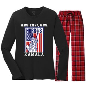 Kamala For President Slogan Statue Liberty Pro Harris Women's Long Sleeve Flannel Pajama Set 