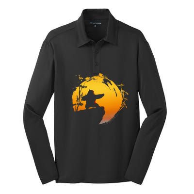 Kung Fu Panda Po Tai Chi Sunset Silhouette Silk Touch Performance Long Sleeve Polo