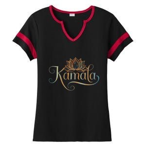 Kamala For President Lotus Flower Vote Blue 2024 Ladies Halftime Notch Neck Tee