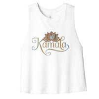 Kamala For President Lotus Flower Vote Blue 2024 Women's Racerback Cropped Tank