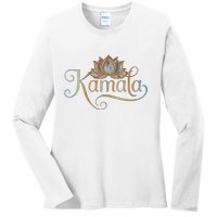 Kamala For President Lotus Flower Vote Blue 2024 Ladies Long Sleeve Shirt