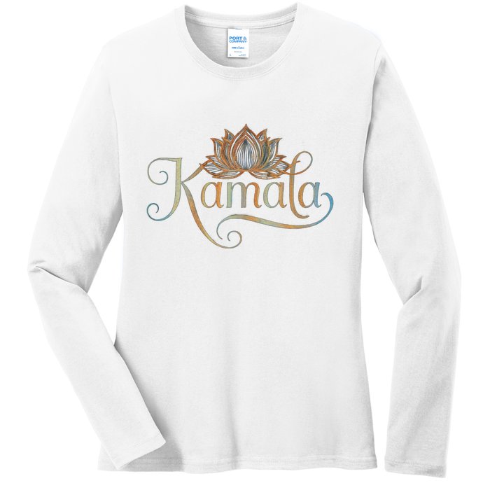 Kamala For President Lotus Flower Vote Blue 2024 Ladies Long Sleeve Shirt