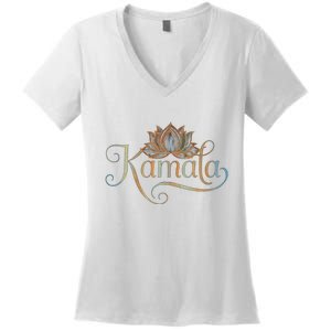 Kamala For President Lotus Flower Vote Blue 2024 Women's V-Neck T-Shirt