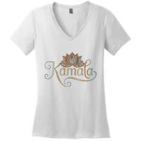 Kamala For President Lotus Flower Vote Blue 2024 Women's V-Neck T-Shirt