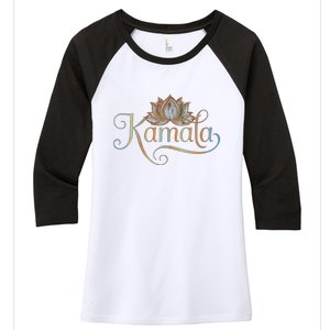 Kamala For President Lotus Flower Vote Blue 2024 Women's Tri-Blend 3/4-Sleeve Raglan Shirt