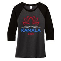 Kamala For President 2024 Sanskrit Lotus Design Women's Tri-Blend 3/4-Sleeve Raglan Shirt