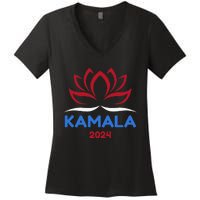 Kamala For President 2024 Sanskrit Lotus Design Women's V-Neck T-Shirt