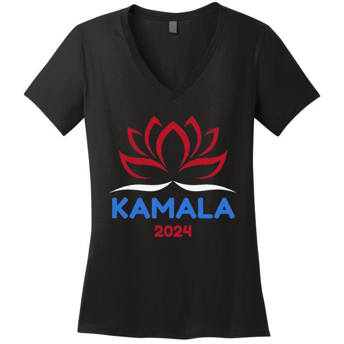 Kamala For President 2024 Sanskrit Lotus Design Women's V-Neck T-Shirt