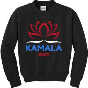 Kamala For President 2024 Sanskrit Lotus Design Kids Sweatshirt