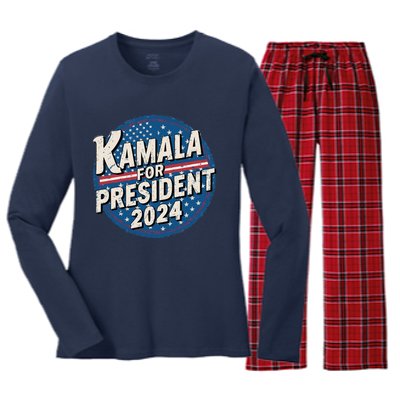 Kamala For President 2024 Election Kamala Vote For 2024 President Kamalaharris Women's Long Sleeve Flannel Pajama Set 