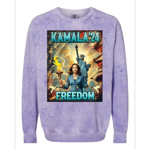 Kamala For President Slogan Statue Liberty Pro Harris Colorblast Crewneck Sweatshirt