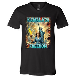 Kamala For President Slogan Statue Liberty Pro Harris V-Neck T-Shirt