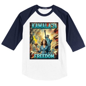 Kamala For President Slogan Statue Liberty Pro Harris Baseball Sleeve Shirt