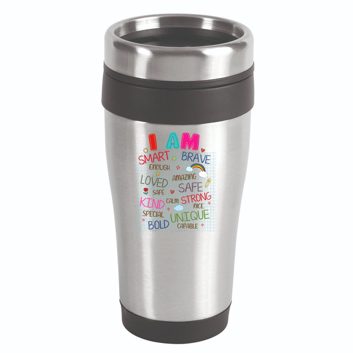 Kids Funny Positive Affirmation Inspiration Girl Boy I Am Kind 16oz Travel Tumbler