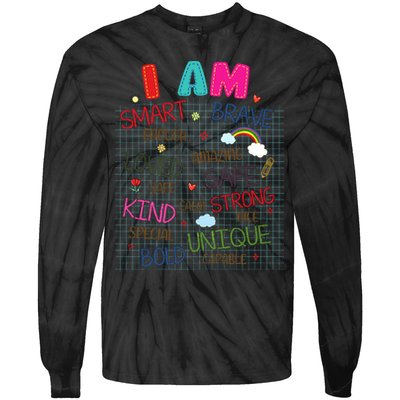 Kids Funny Positive Affirmation Inspiration Girl Boy I Am Kind Tie-Dye Long Sleeve Shirt