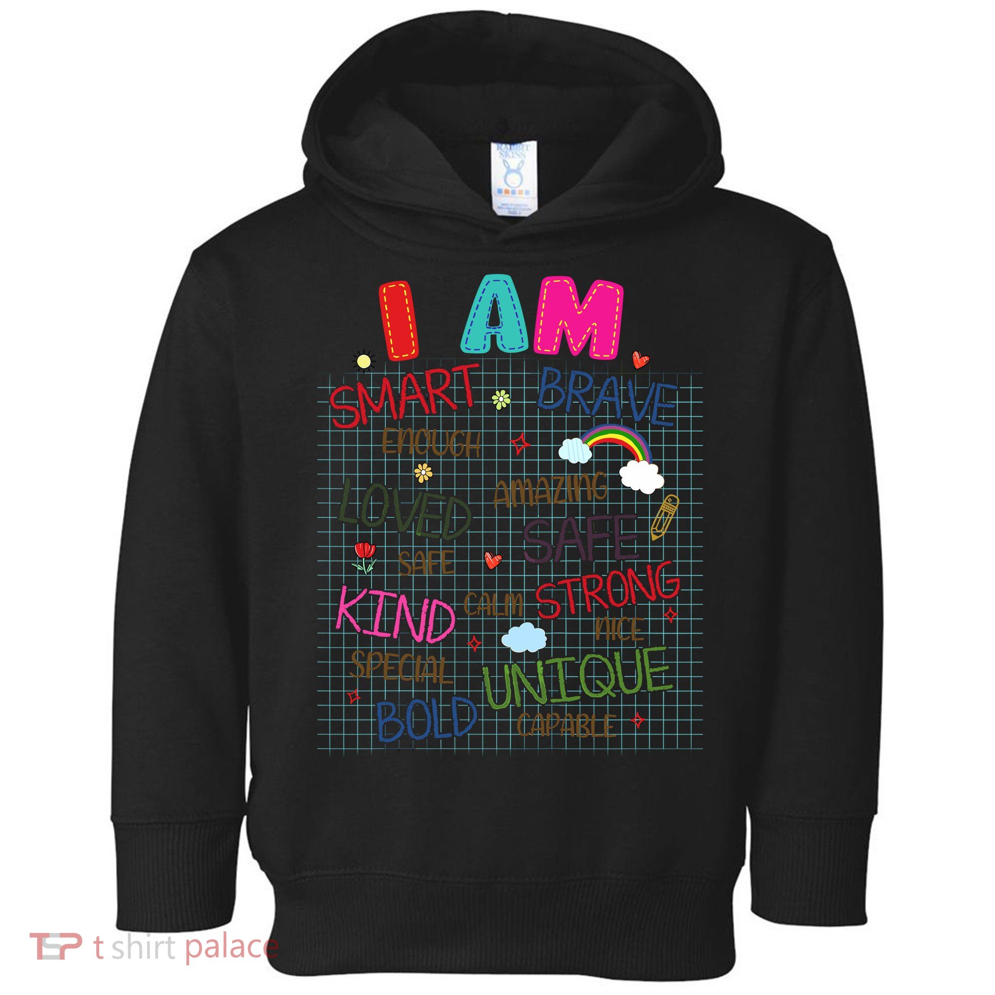 Kids Funny Positive Affirmation Inspiration Girl Boy I Am Kind Toddler Hoodie