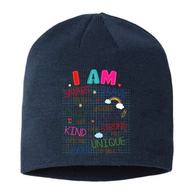 Kids Funny Positive Affirmation Inspiration Girl Boy I Am Kind Sustainable Beanie