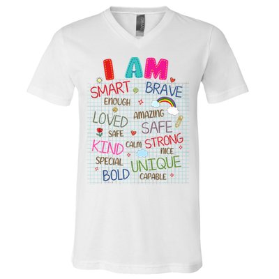 Kids Funny Positive Affirmation Inspiration Girl Boy I Am Kind V-Neck T-Shirt