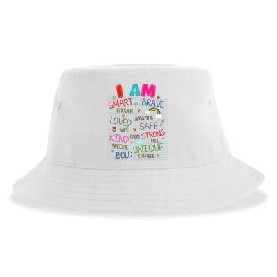 Kids Funny Positive Affirmation Inspiration Girl Boy I Am Kind Sustainable Bucket Hat