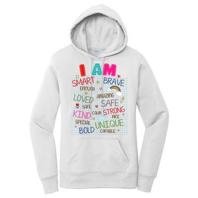 Kids Funny Positive Affirmation Inspiration Girl Boy I Am Kind Women's Pullover Hoodie