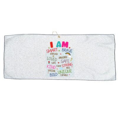 Kids Funny Positive Affirmation Inspiration Girl Boy I Am Kind Large Microfiber Waffle Golf Towel