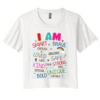 Kids Funny Positive Affirmation Inspiration Girl Boy I Am Kind Women's Crop Top Tee