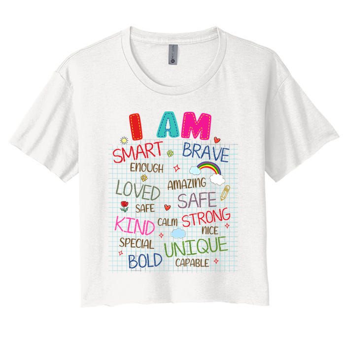 Kids Funny Positive Affirmation Inspiration Girl Boy I Am Kind Women's Crop Top Tee