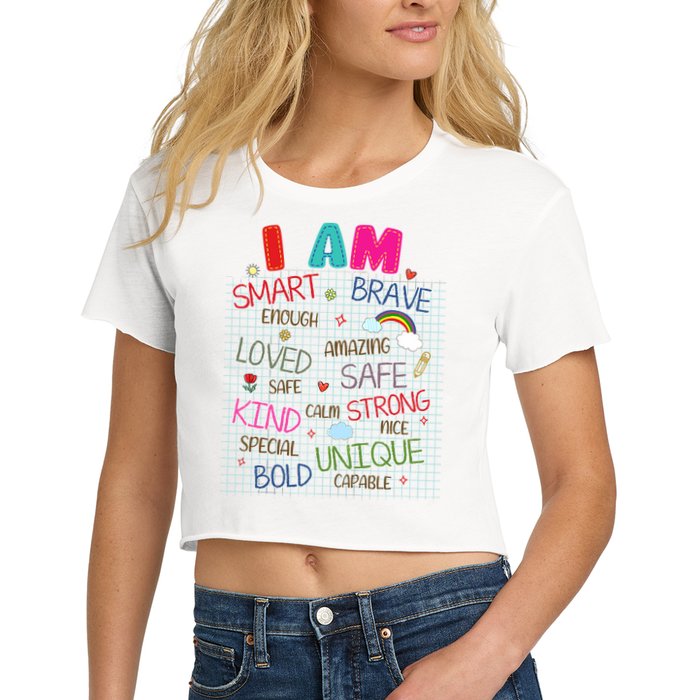 Kids Funny Positive Affirmation Inspiration Girl Boy I Am Kind Women's Crop Top Tee
