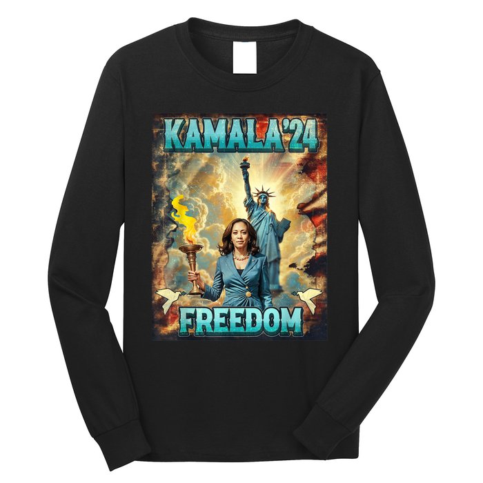 Kamala For President Slogan Statue Liberty Pro Harris Long Sleeve Shirt