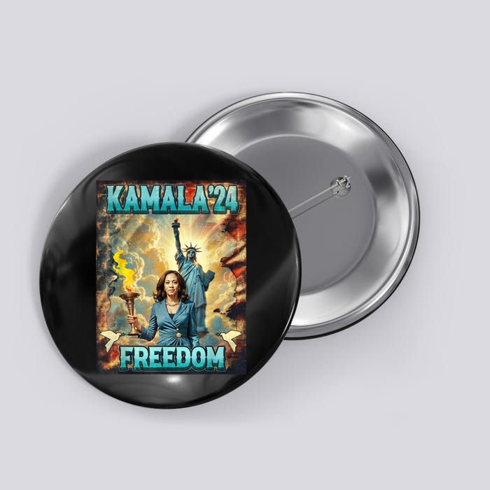 Kamala For President Slogan Statue Liberty Pro Harris Button