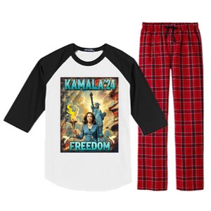 Kamala For President Slogan Statue Liberty Pro Harris Raglan Sleeve Pajama Set