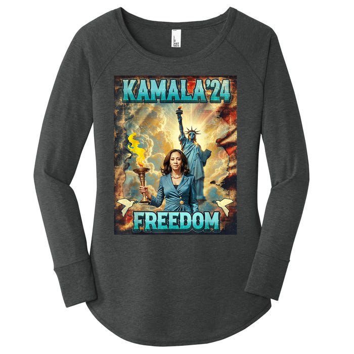 Kamala For President Slogan Statue Liberty Pro Harris Women's Perfect Tri Tunic Long Sleeve Shirt