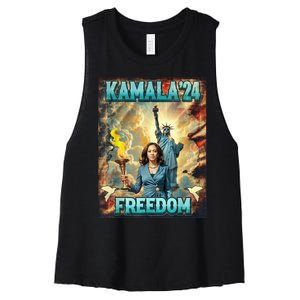 Kamala For President Slogan Statue Liberty Pro Harris Women's Racerback Cropped Tank