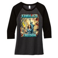 Kamala For President Slogan Statue Liberty Pro Harris Women's Tri-Blend 3/4-Sleeve Raglan Shirt