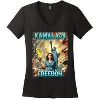 Kamala For President Slogan Statue Liberty Pro Harris Women's V-Neck T-Shirt