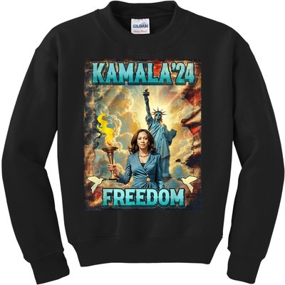 Kamala For President Slogan Statue Liberty Pro Harris Kids Sweatshirt