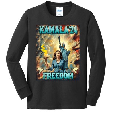 Kamala For President Slogan Statue Liberty Pro Harris Kids Long Sleeve Shirt