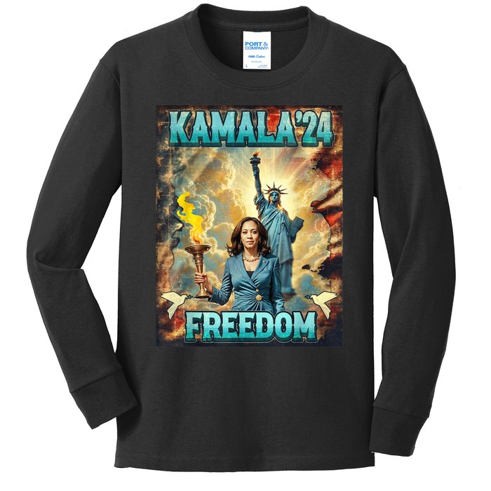 Kamala For President Slogan Statue Liberty Pro Harris Kids Long Sleeve Shirt