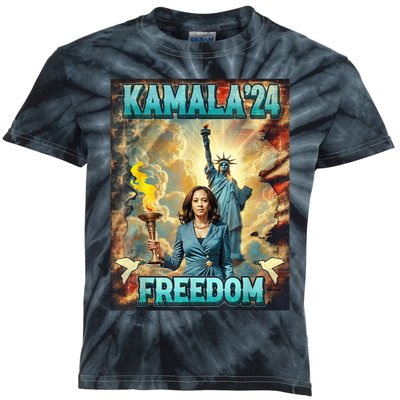 Kamala For President Slogan Statue Liberty Pro Harris Kids Tie-Dye T-Shirt