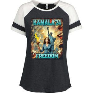 Kamala For President Slogan Statue Liberty Pro Harris Enza Ladies Jersey Colorblock Tee