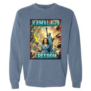 Kamala For President Slogan Statue Liberty Pro Harris Garment-Dyed Sweatshirt