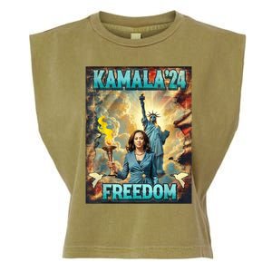 Kamala For President Slogan Statue Liberty Pro Harris Garment-Dyed Women's Muscle Tee