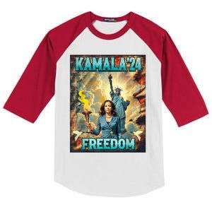 Kamala For President Slogan Statue Liberty Pro Harris Kids Colorblock Raglan Jersey