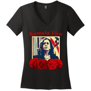 Kamala Flor Roses Kamala 2024 IM With Her Women's V-Neck T-Shirt