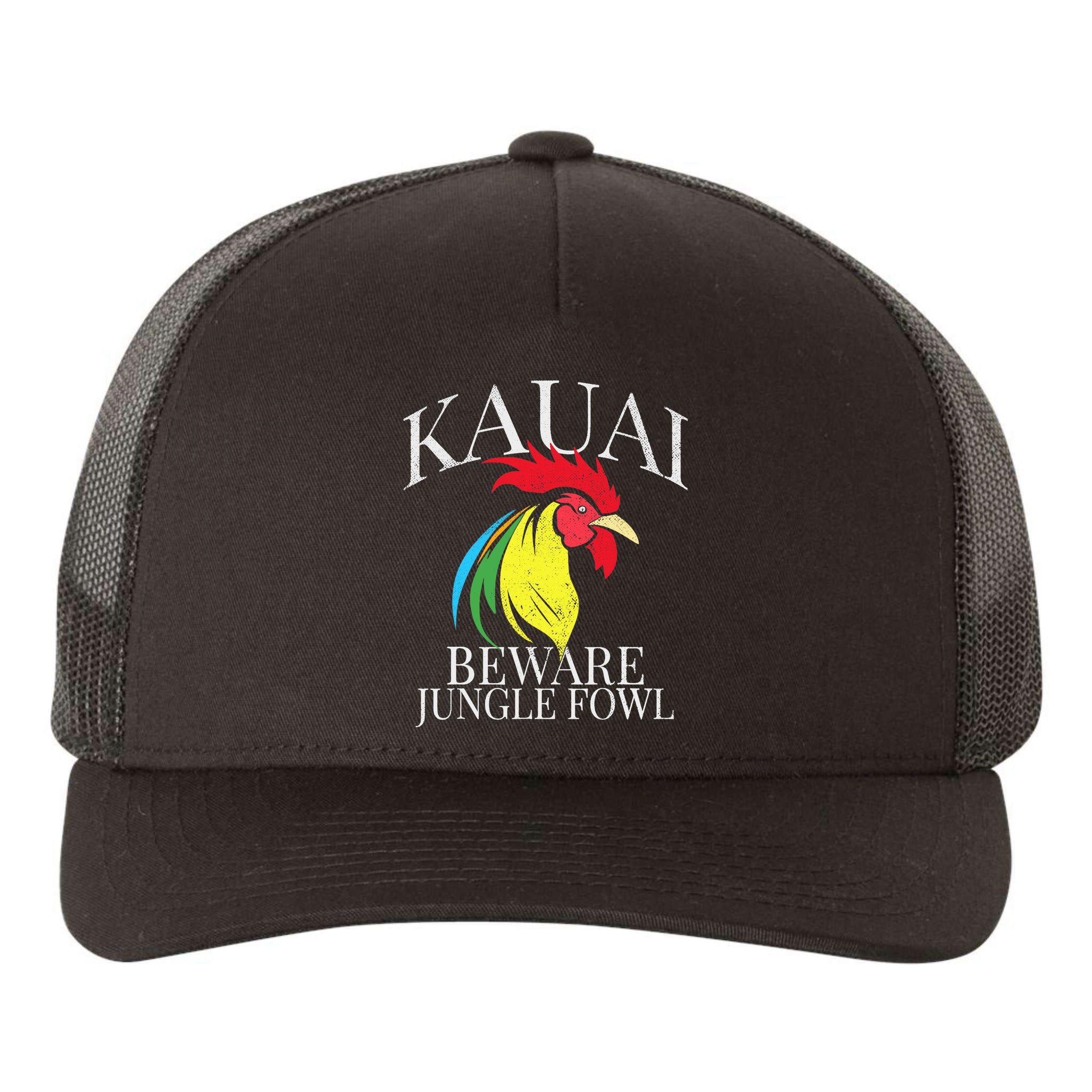 KAUAI FUNNY ROOSTER BEWARE JUNGLE FOWL VINTAGE HAWAII ISLAND Yupoong Adult 5-Panel Trucker Hat