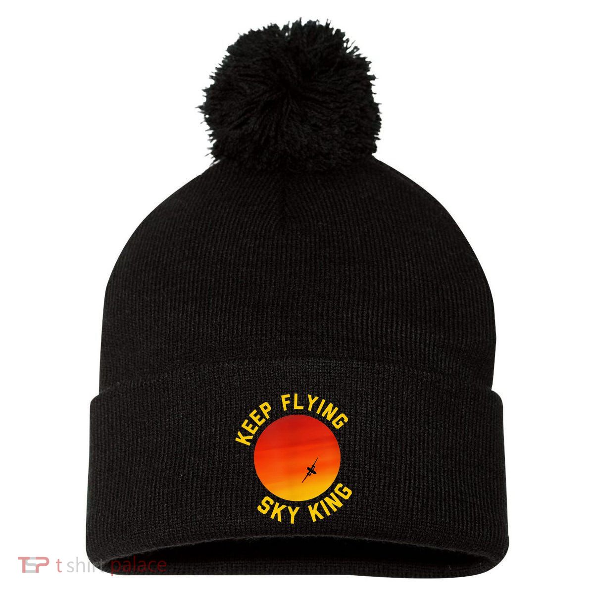 Keep Flying Sky King Funny Design Pom Pom 12in Knit Beanie