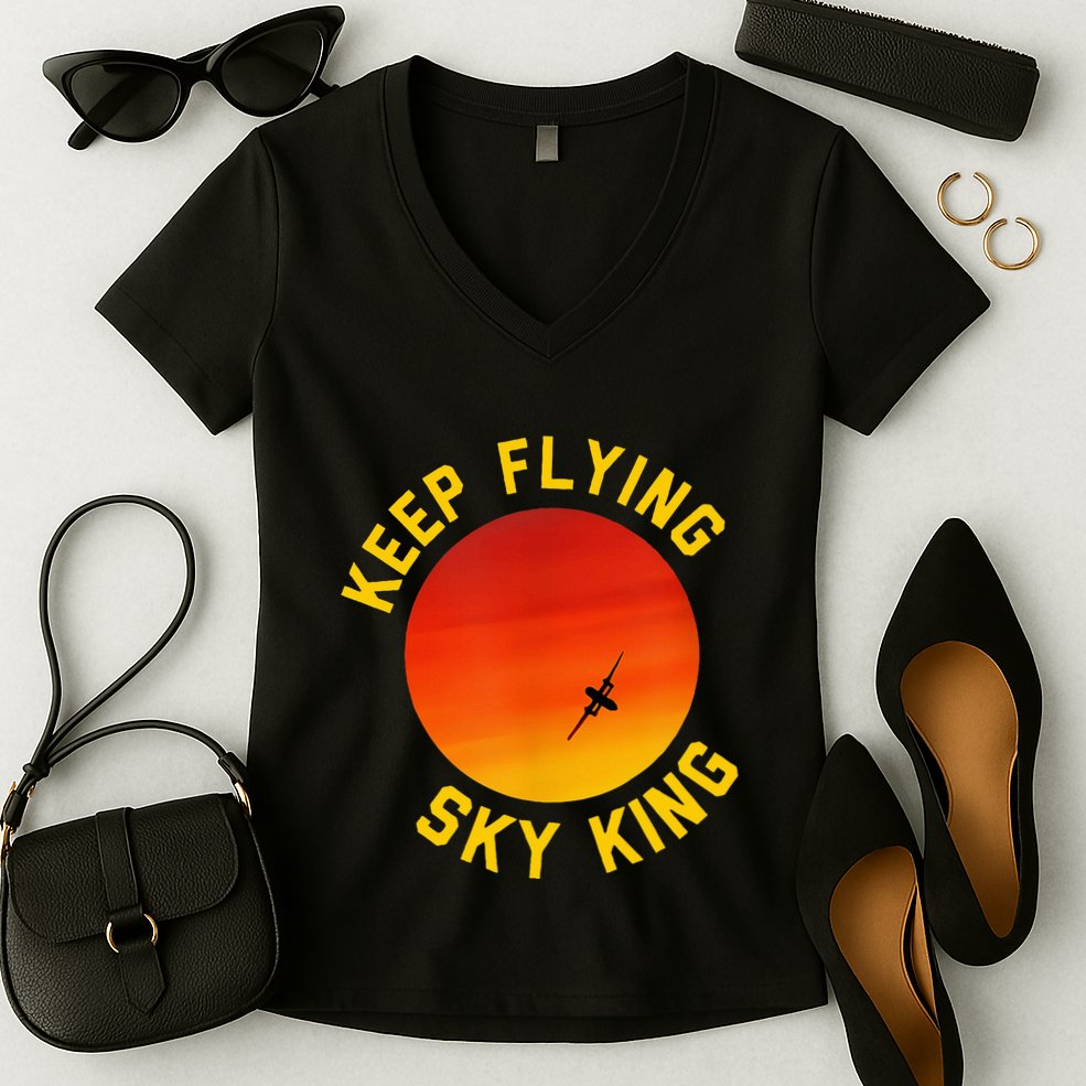 Keep Flying Sky King Funny Design Women's V-Neck T-Shirt