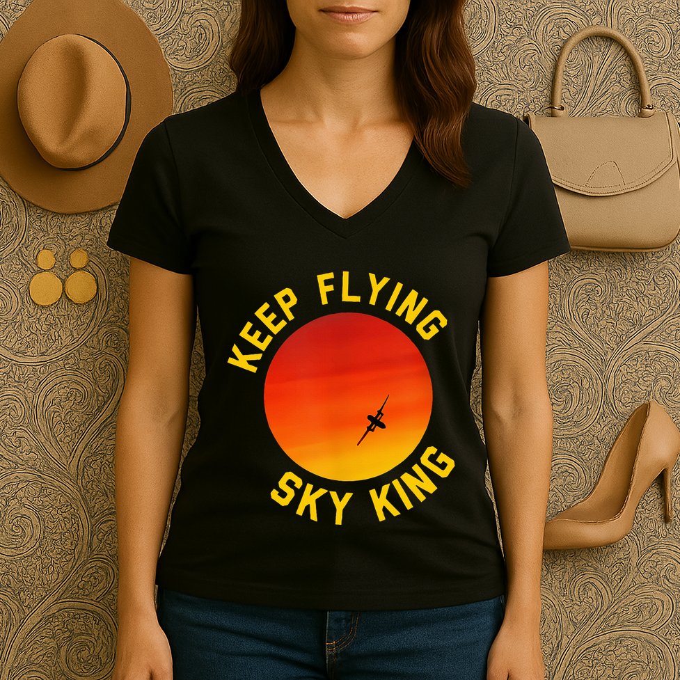 Keep Flying Sky King Funny Design Women's V-Neck T-Shirt