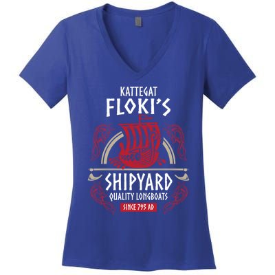 Kattegat Flokis Shipyard Gift Vikings And Norse Mythology Gift Women's V-Neck T-Shirt