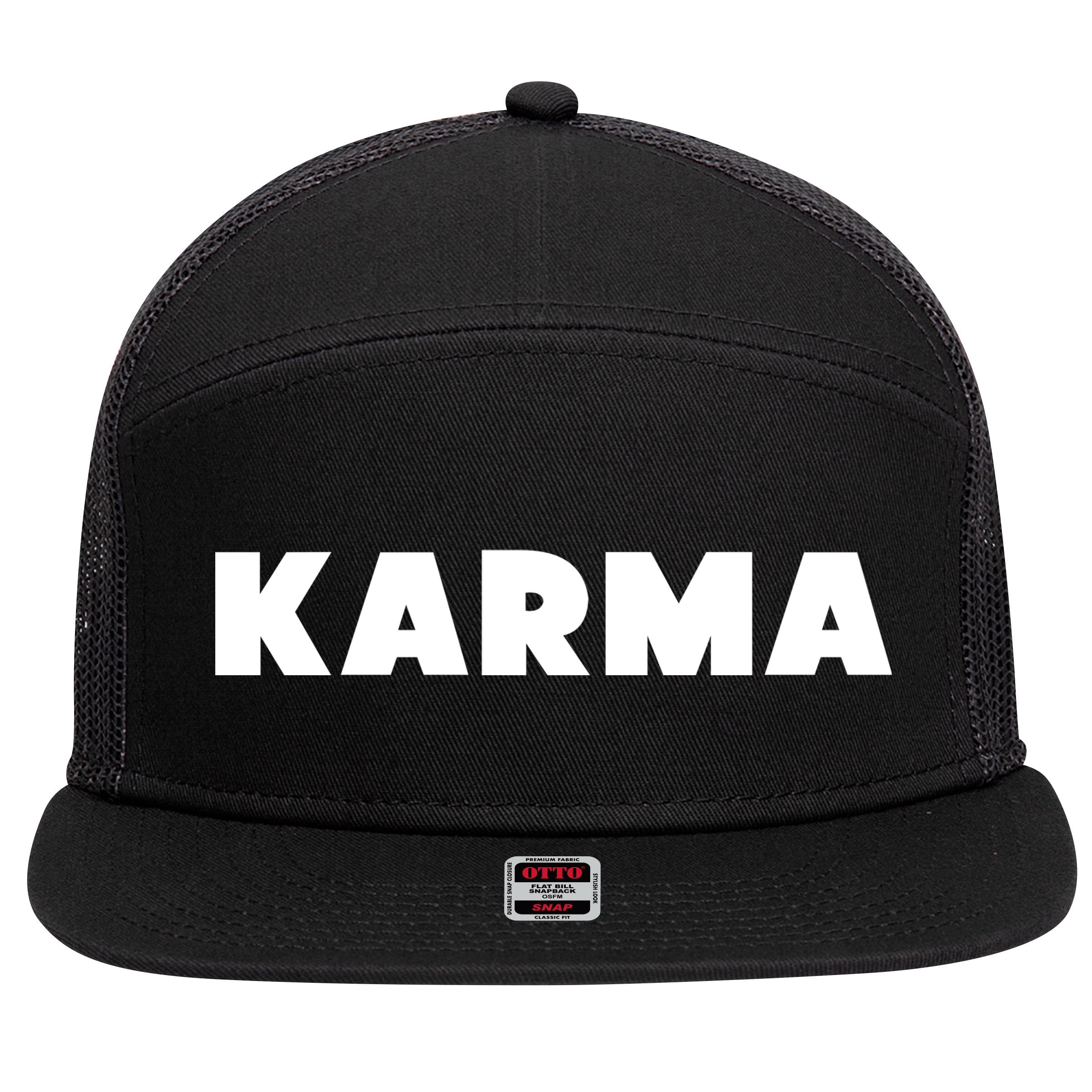 Karma Funny Sarcastic 7 Panel Mesh Trucker Snapback Hat